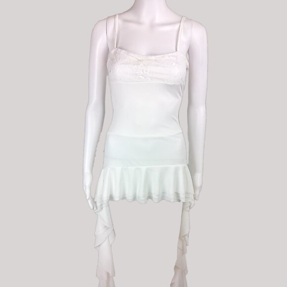 Tops - Jelly Fish Y2k Frilly Lace White Spaghetti Strap Top
